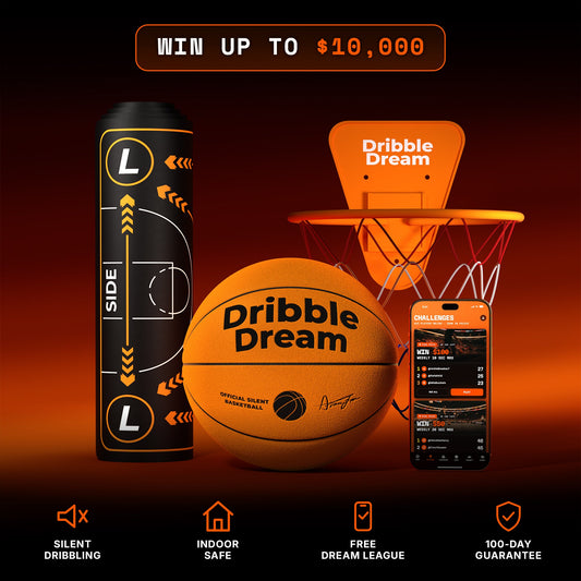 Dribble Dream Training Kit: silent basketball, rolled drill mat, wall hoop and app, win up to $10,000