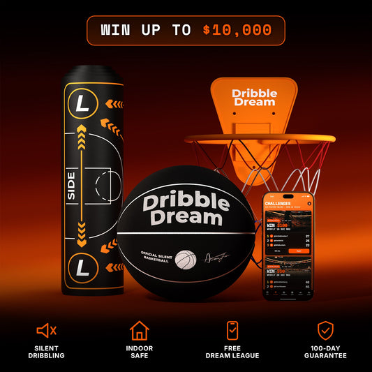Dribble Dream Limited Edition Training Kit: black silent basketball, rolled drill mat, wall hoop and app, win up to $10,000