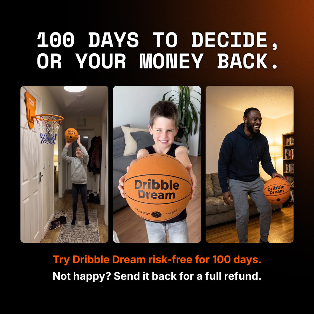 Dribble Dream 100-day money-back guarantee: try the basketball training mat at home risk-free