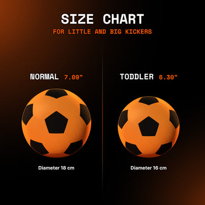 Soccer ball size chart: Normal 7.09 inch, Toddler 6.30 inch